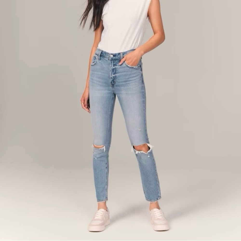 Abercrombie Curve Love Skinny High Rise Ripped Jeans